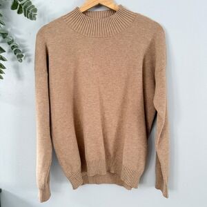 Cyrus Sweater Normcore Tan Mock Neck Ribbed Knit Pullover Soft Casual Capsule